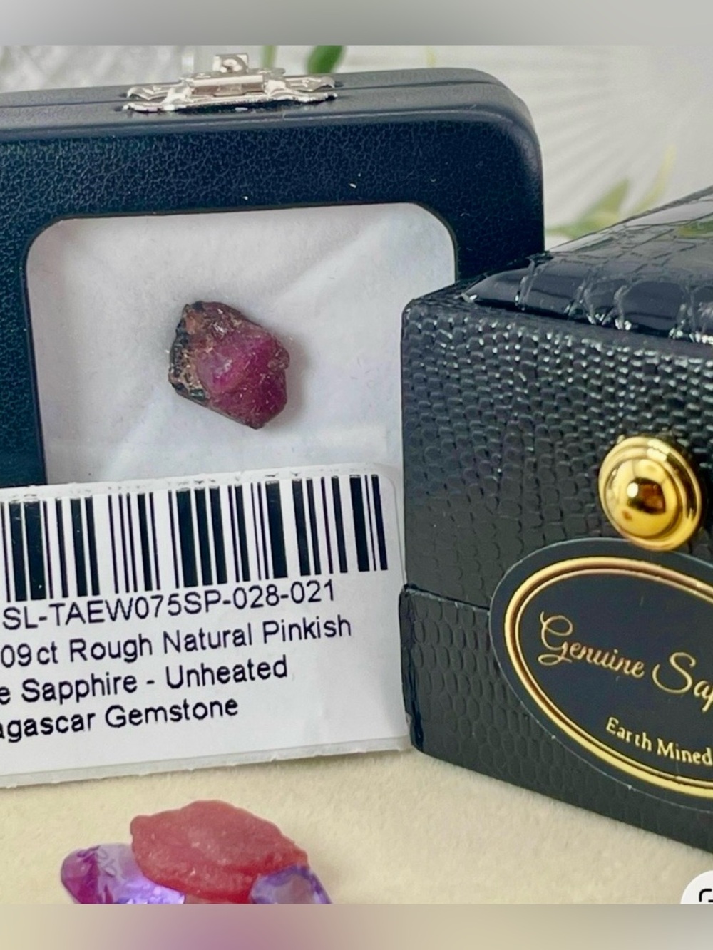 10.09ct Purple Sapphire in rough on Tourmaline Matrix natural un-heated.
